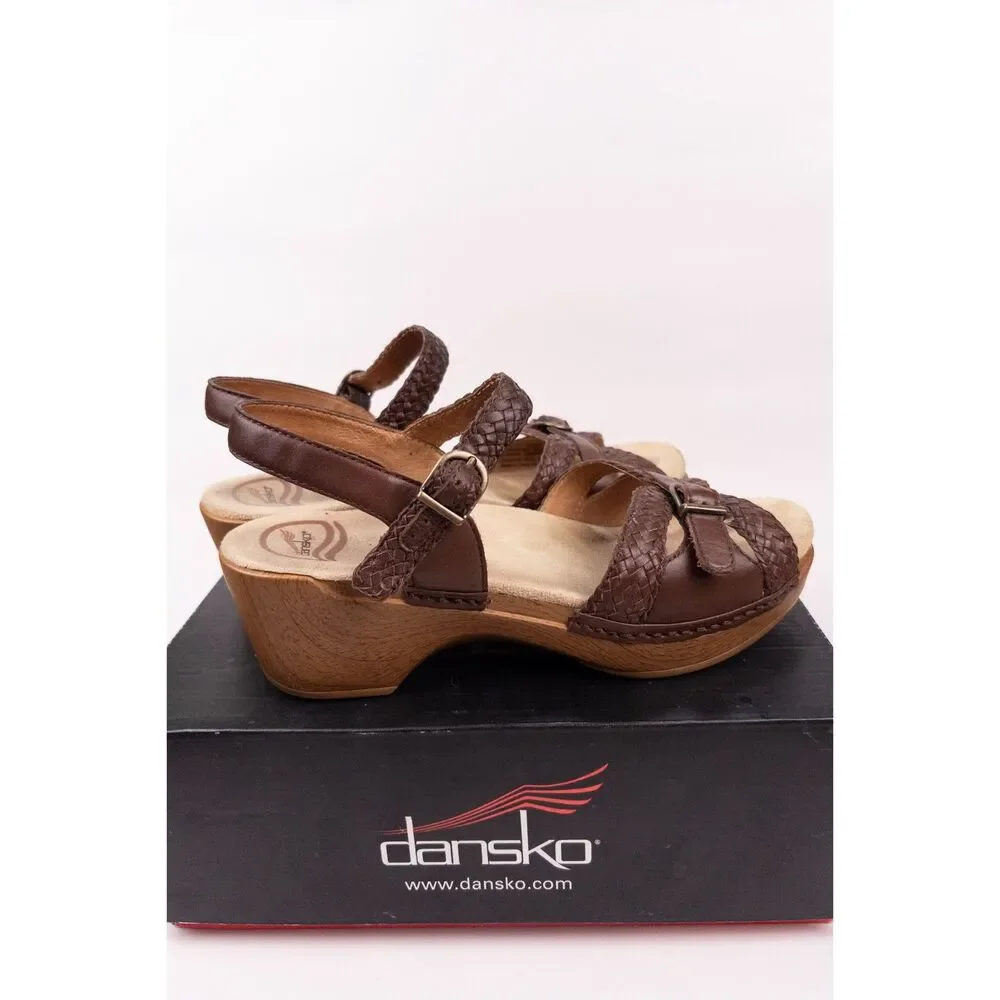 Dansko Sissy Braided Brown Leather Platform Sandals US 7.5 EU 38 Buckle